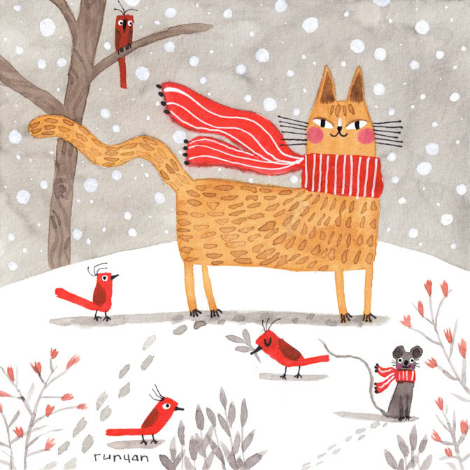 WIINTER LOVERS _Bird- Cats- christmas- snow _  Creatif