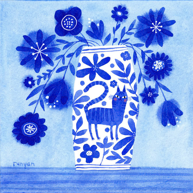 BLUE FLOWERS _Cat floral _  Creatif