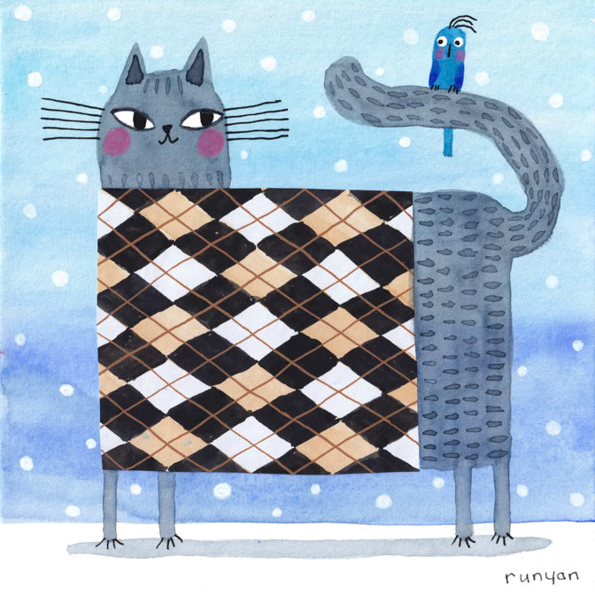 ARGYLE KITTY _Argyle- Cat- kitty- snow- sweater _  Creatif