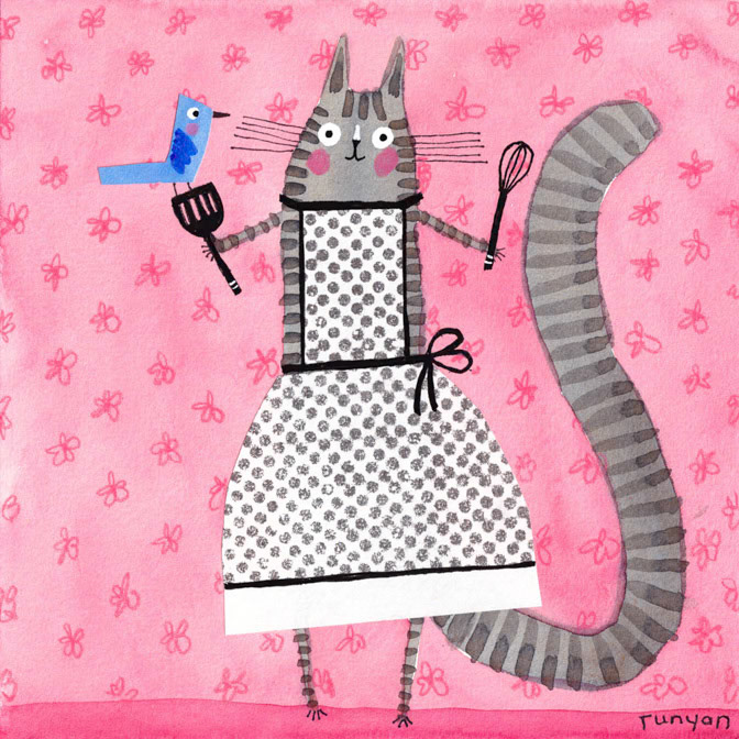 SHORT ARMED COOK _apron- baking- Cat- cooking- Kitchen _  Creatif