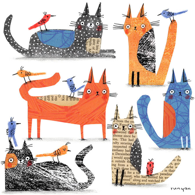 MIXED MEDIA CATS - Terry Runyan - Creatif _Cat _  Creatif