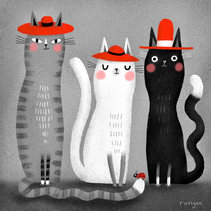 THREE RED HATS _Cats _  Creatif