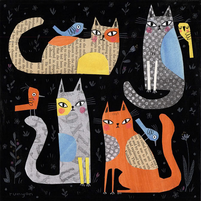 CATS ON BLACK - Terry Runyan - Creatif _Cat _  Creatif