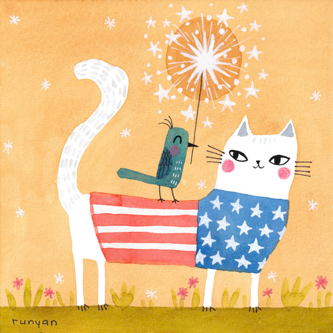 SPARKLER CAT _4th july- Bird- Cat- Patriotic _  Creatif