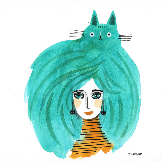 TEAL CAT HAT _Cat Hair _  Creatif