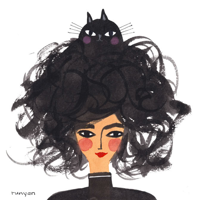 BLACK CURLY HAT _Cat Hair _  Creatif