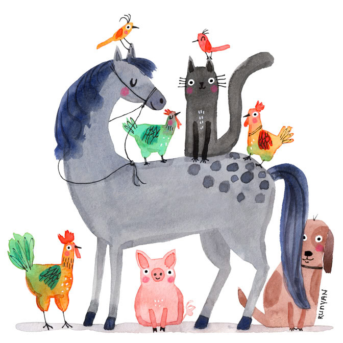 FARM ANIMAL FRIENDS 13x13 _Animals- Cat- Horse _  Creatif