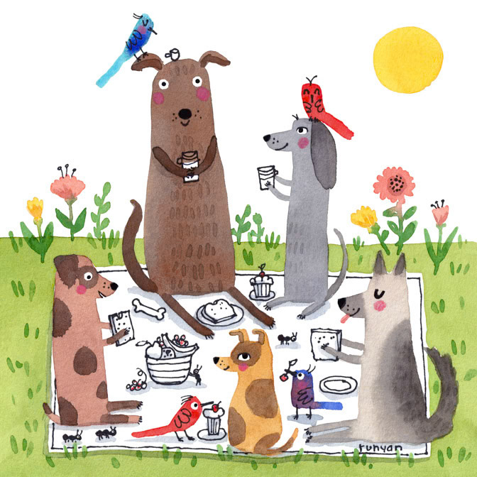PUPPER PICNIC 12.25X12.25 _Calendar 2026- calendar club 2024- Dogs- Hires _  Creatif ©Terry Runyan - Creatif License