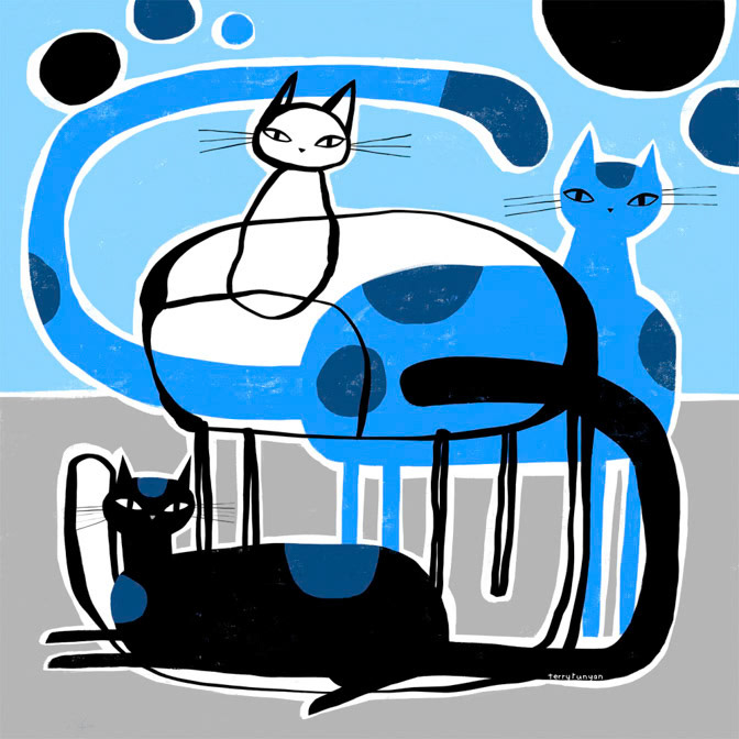 BLUE - BLACK - WHITE _Cats _  Creatif