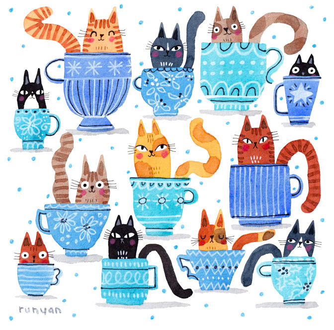 TEACUP CATS Planner Cover 15x19 _Cats- Duo Gift- teacup _  Creatif
