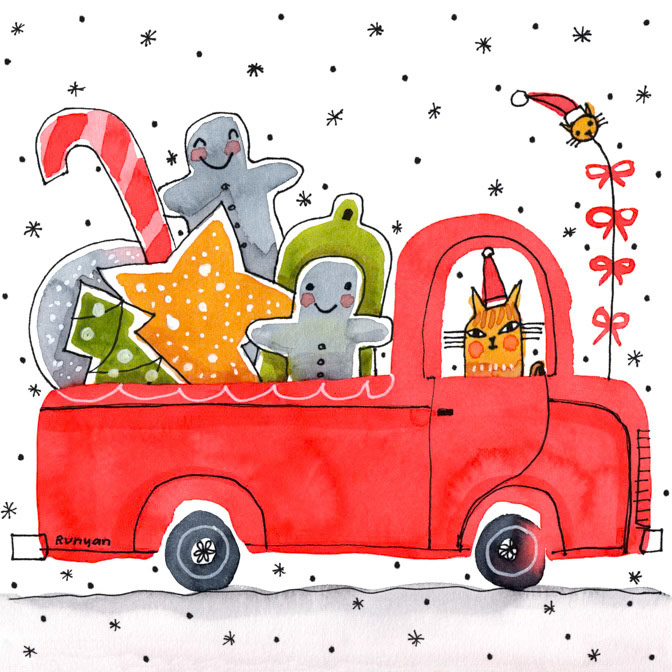 HOLIDAY COOKIE DELIVER _Cat- christmas- ornaments- Truck _  Creatif