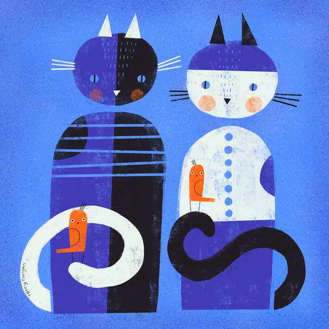 BLUE CATS ORANGE BIRDS _Cats _  Creatif
