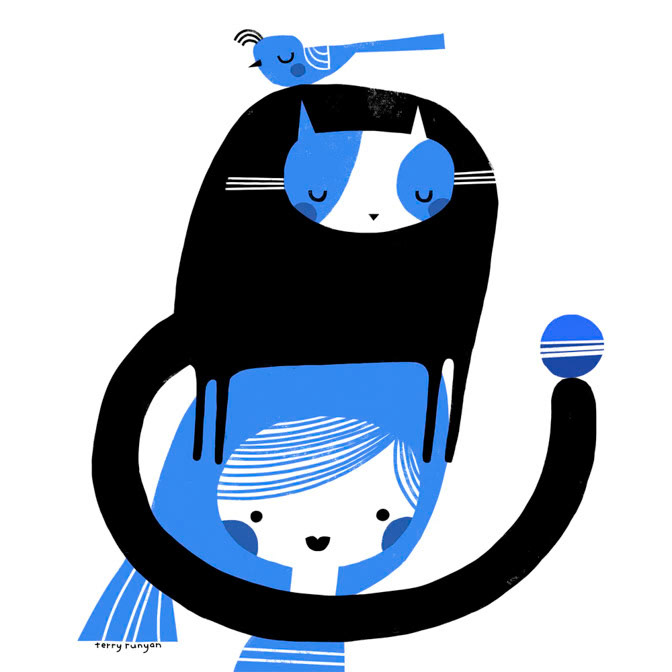 BLUE BIRD AND CAT ON HEAD _Cats _  Creatif