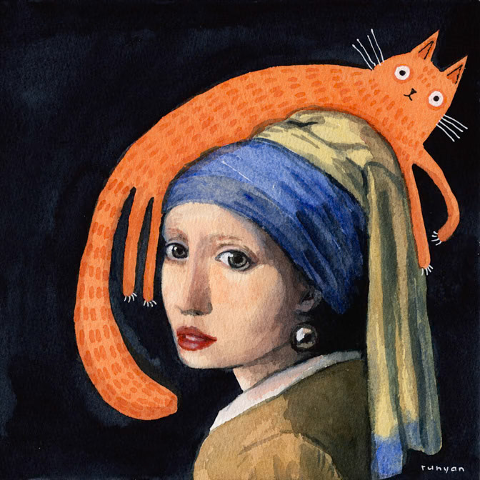 Girl with Pearl Earings &amp; Cat 100dpi _Cat Hair _  Creatif