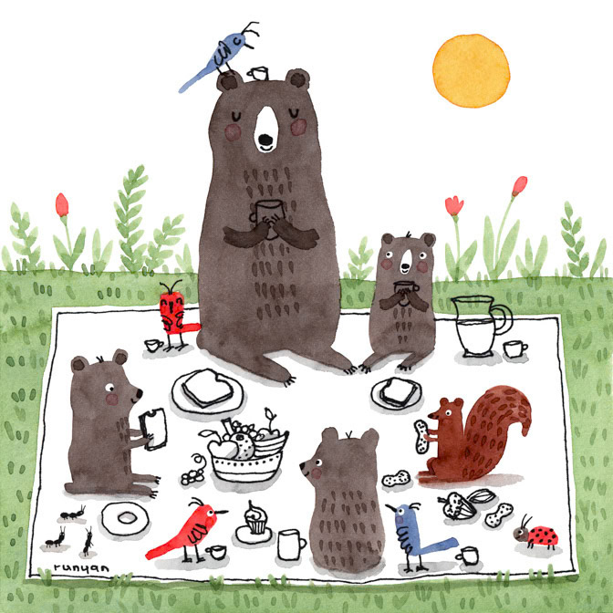 BEAR PICNIC 13x13 _Animals- Bear- Picnic _  Creatif ©Terry Runyan - Creatif License