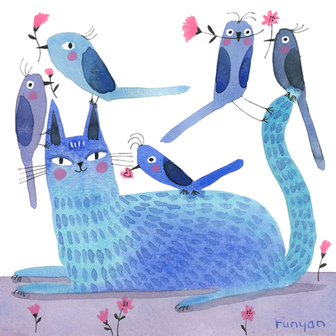 BLUE BUDDIES _Birds- Cats _  Creatif ©Terry Runyan - Creatif License