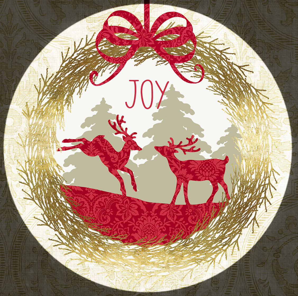 SH_Cmas_1950b_Christmas Wreath With Deer Silhouettes_Square_ Creatif ©Steve Haskamp - Creatif License