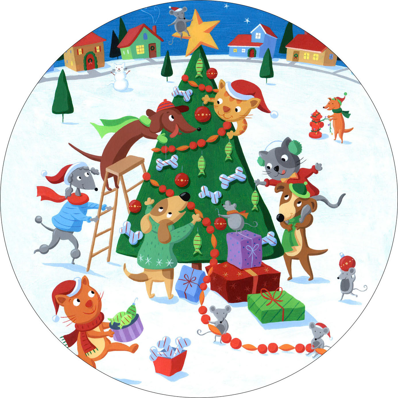 SH_Cmas_DogsCatsDecoratingTreePlate ©Steve Haskamp - Creatif License