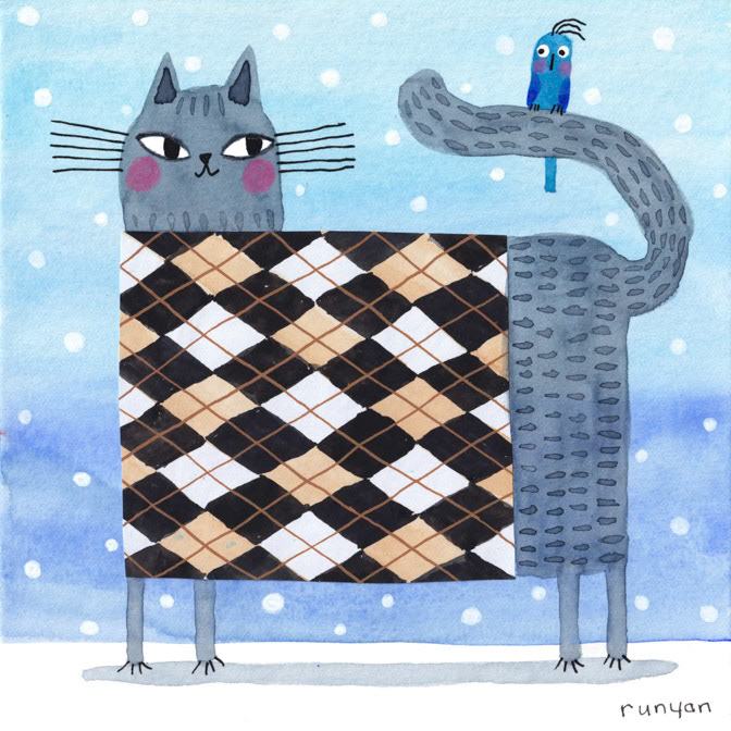 ARGYLE KITTY _Argyle- Cat- kitty- snow- sweater _  Creatif ©Terry Runyan - Creatif License