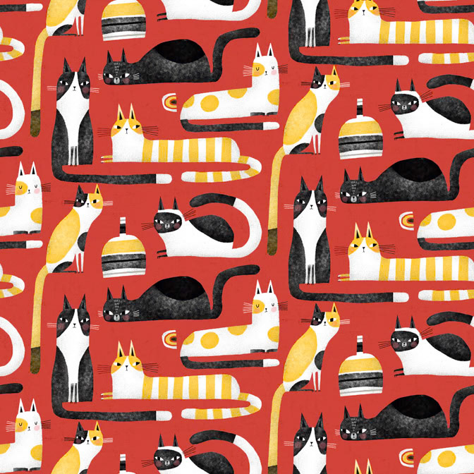 16132 Cosmo Cats 10 Red Multi 6X12 SR _Cat- Fabric- Patterns _  Creatif
