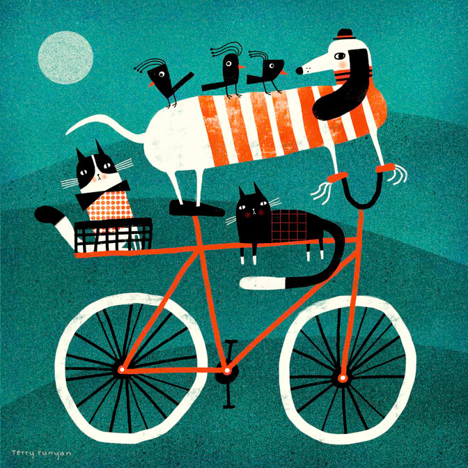 BIKE JOURNEY 300dpi Terry Runyan - Creatif _Bike- Cadg- Cat Dog- Cats Dogs- Maggie _  Creatif ©Terry Runyan - Creatif License