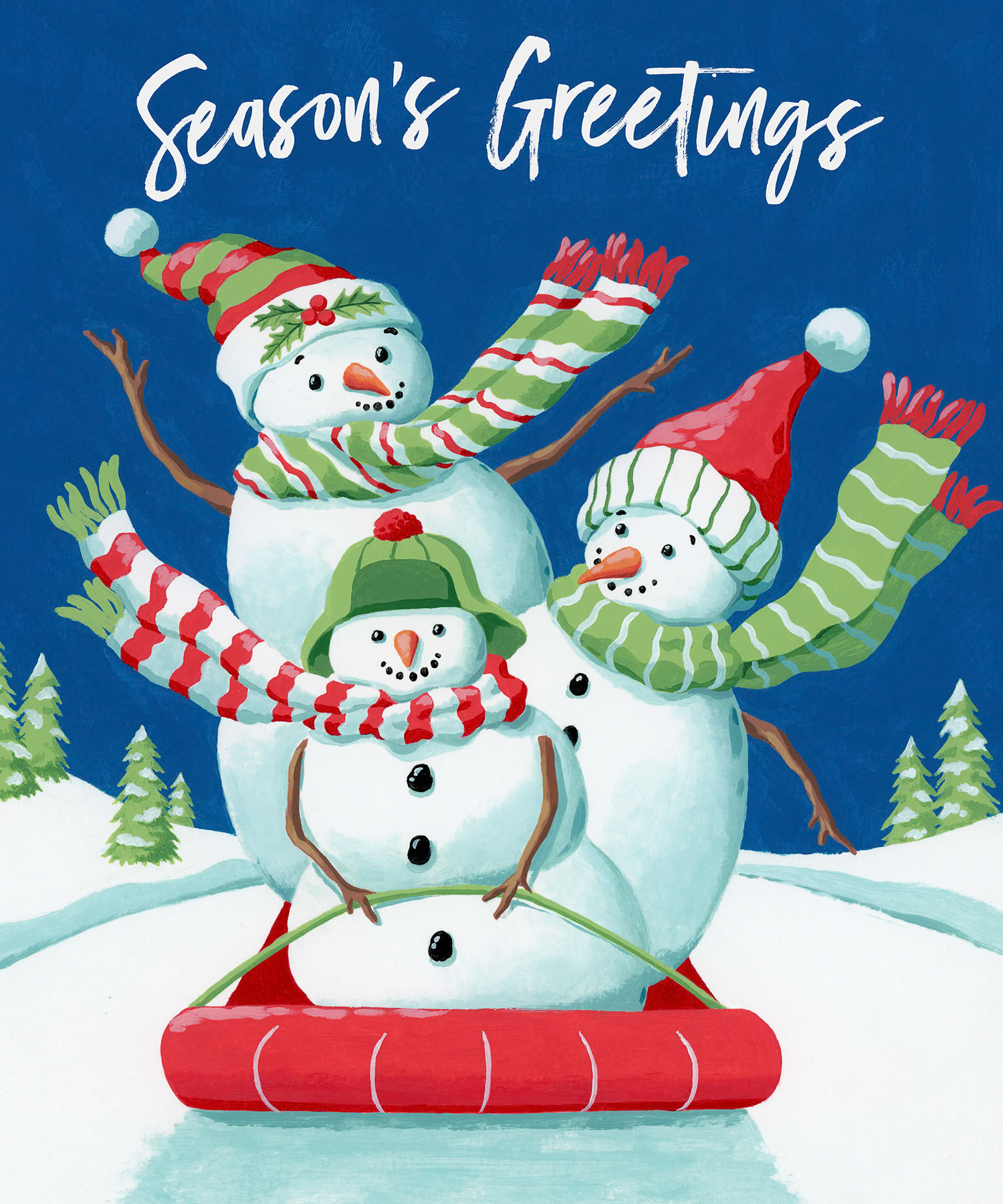SH_Cmas_2472_Sledding Snowmen 10x12_Creatif ©Steve Haskamp - Creatif License