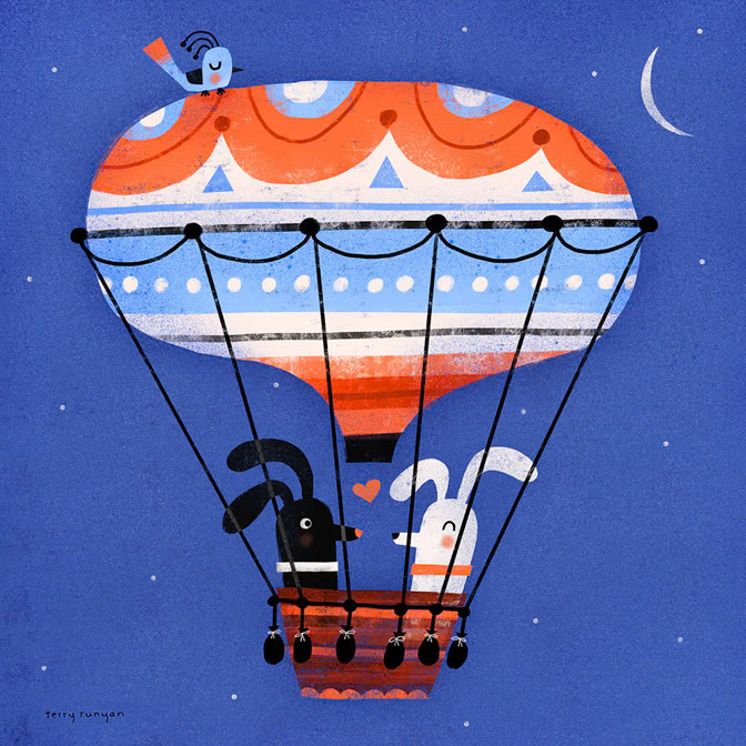BALLOON RIDE - Terry Runyan - Creatif _Animals- Hot air balloon- Rabbits _  Creatif ©Terry Runyan - Creatif License