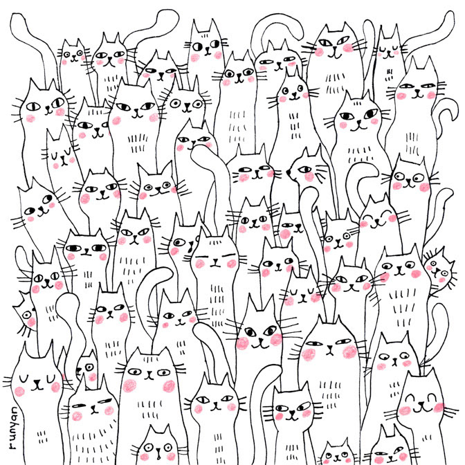 DOODLE CATS 2 18x18 _art needlepoint- Hires _  Creatif ©Terry Runyan - Creatif License