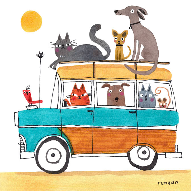 KITTY &amp; PUP WAGONEER 12.25x12.25 _Car- Cat Dog- Transport _  Creatif