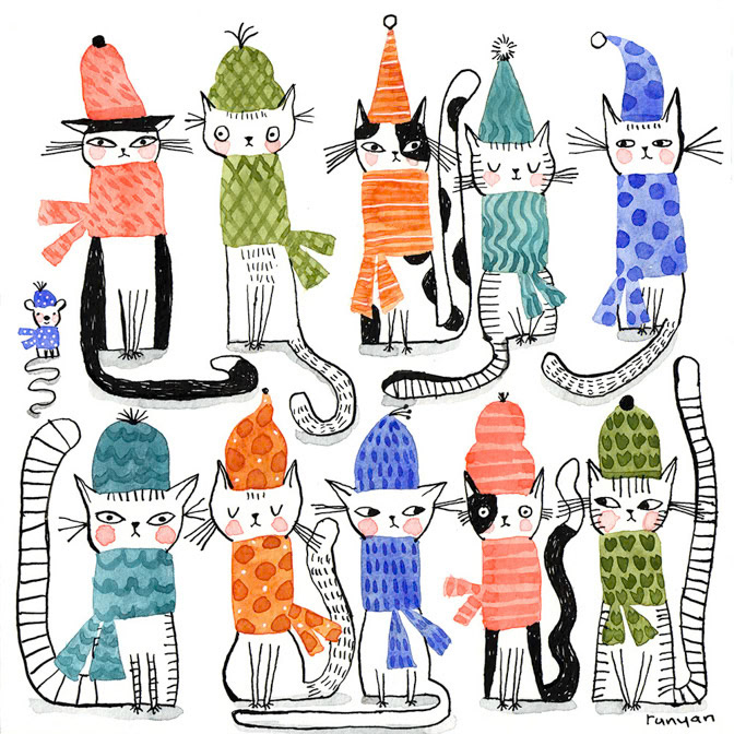 TEN KITTIES SITTING - Terry Runyan - Creatif _Cat _  Creatif