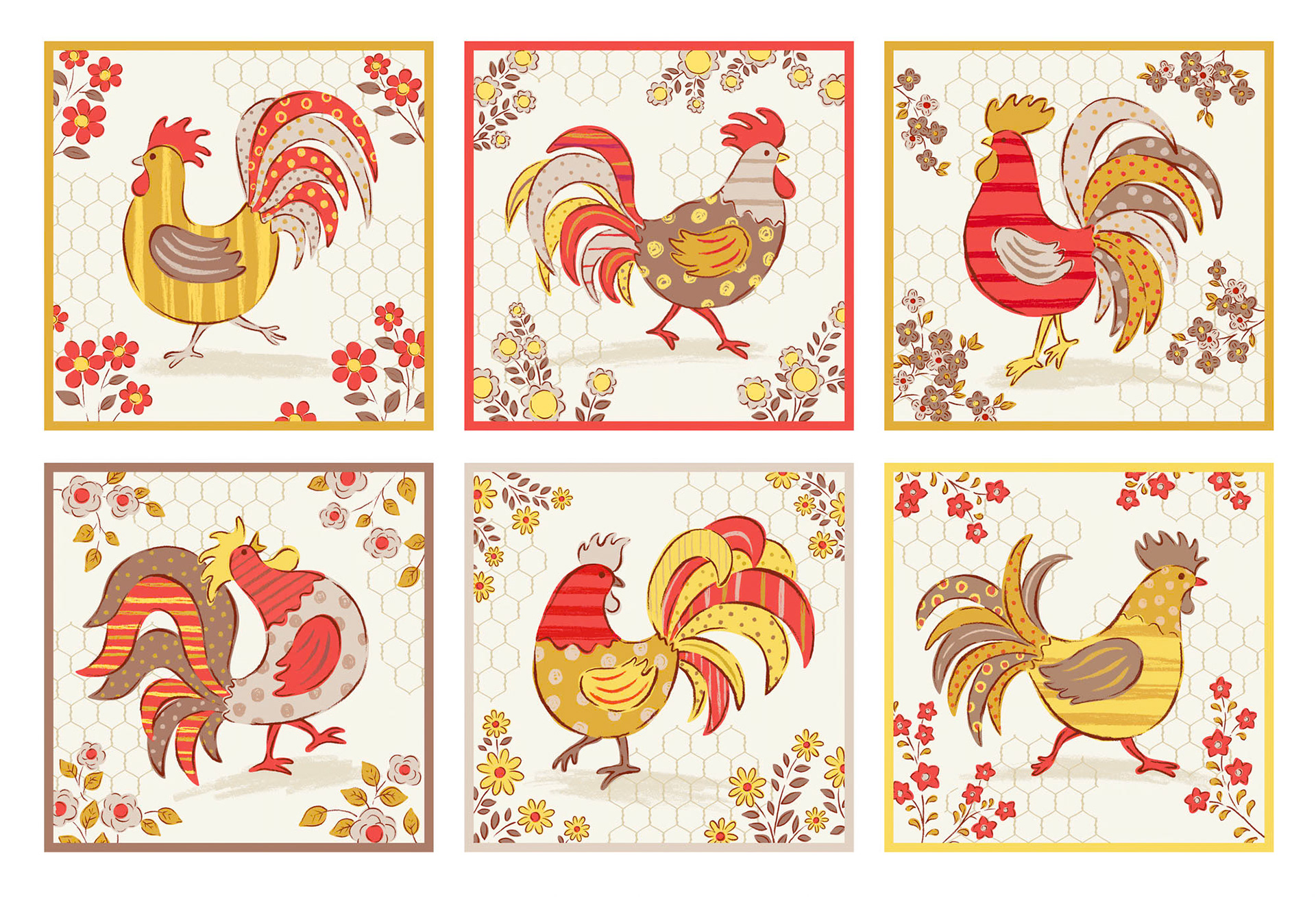SH_Bird_RoosterSquaresWarmPaletteCollection ©Steve Haskamp - Creatif License