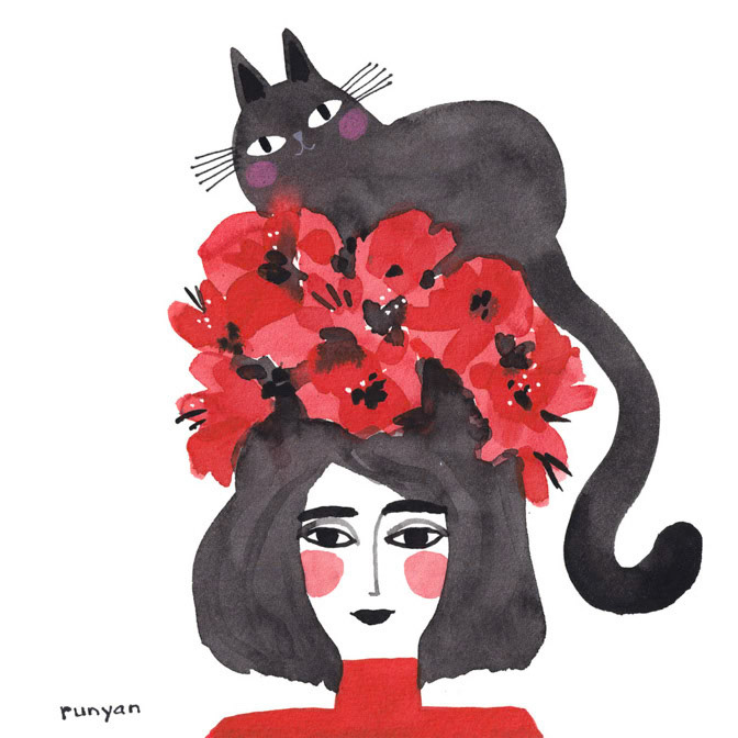 RED FLOWER CAT HAT _Cat Hair _  Creatif ©Terry Runyan - Creatif License
