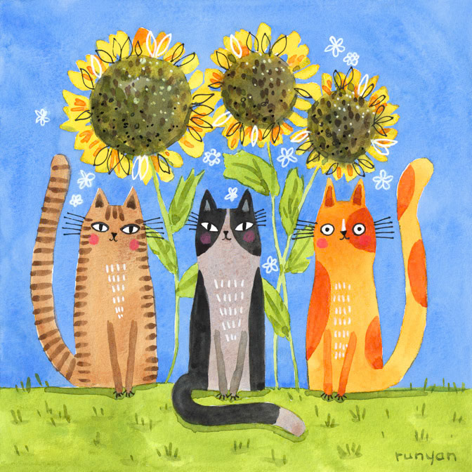 SUNFLOWER CATS 15x15. _artneedlepoint- Cats- flower- sunflower _  Creatif