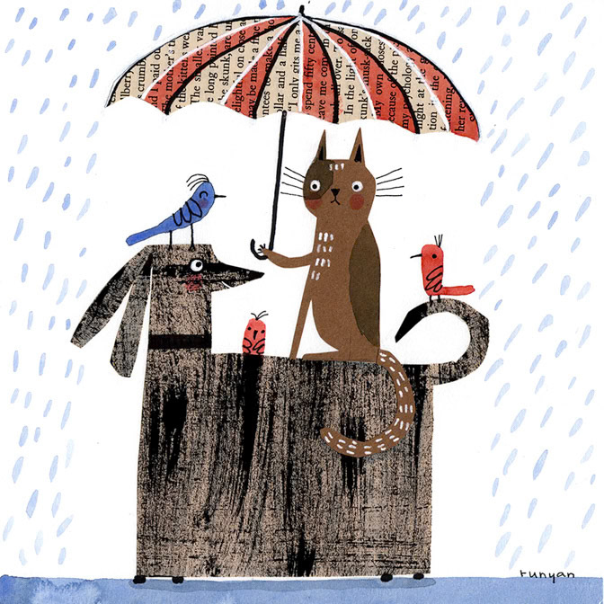 RELUCTANT HELPER - Terry Runyan - Creatif _Cat Dog- Umbrella _  Creatif