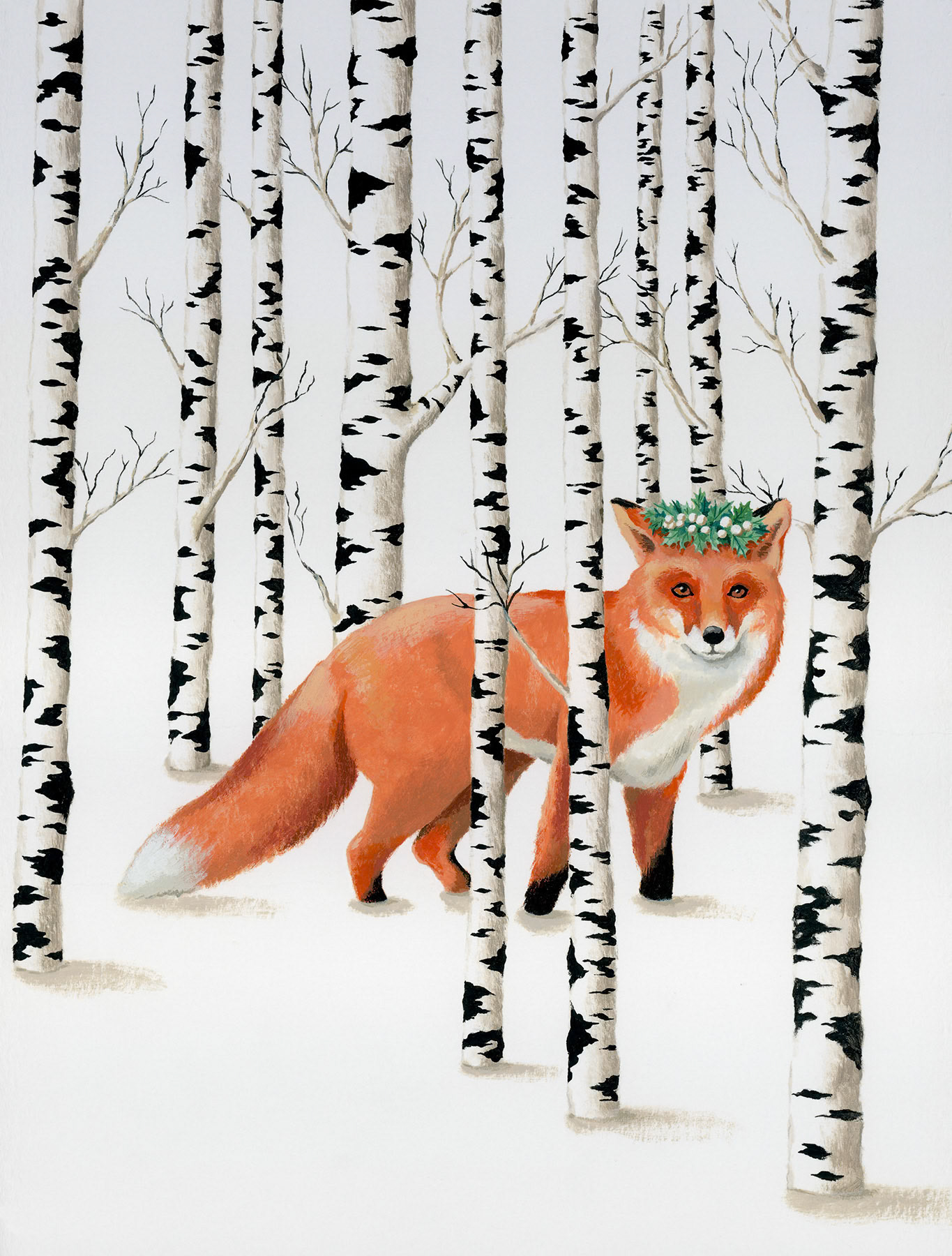 SH_Cmas_2397_Holiday Fox in Birch Forest_Creatif ©Steve Haskamp - Creatif License