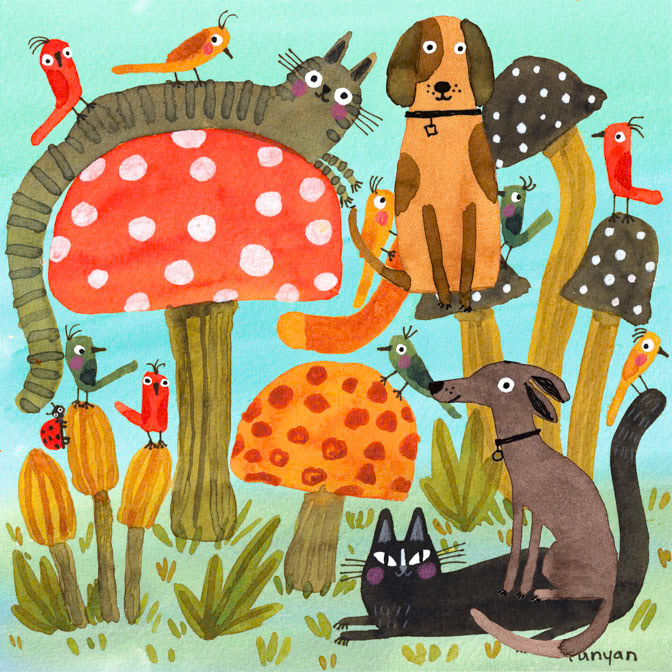 MUSHROOM PARTY _Cat Dog- Mushroom _  Creatif