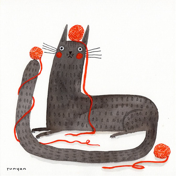 RED YARN BLACK CAT - Terry Runyan - Creatif _Cat _  Creatif ©Terry Runyan - Creatif License