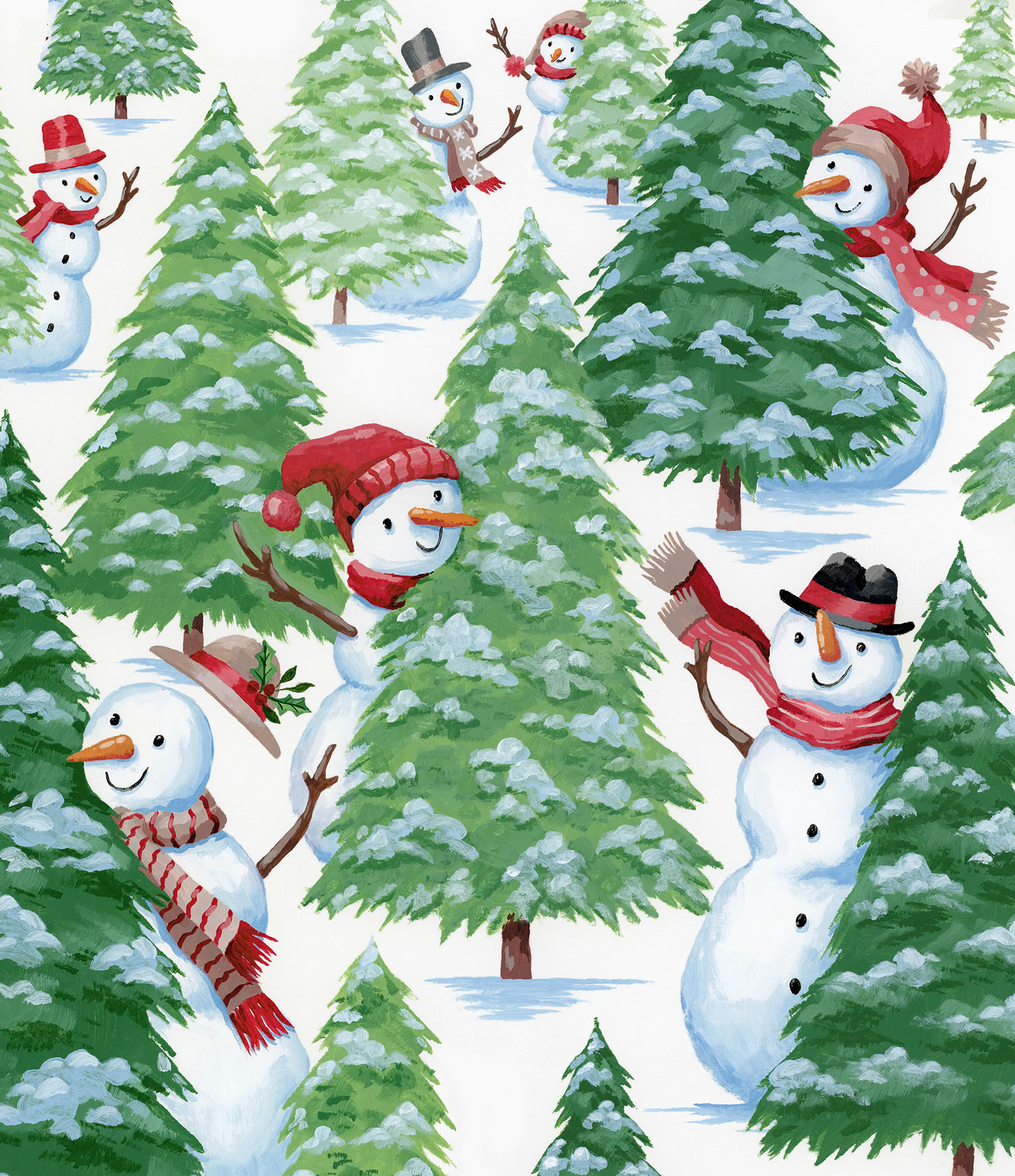 SH_Cmas_2796_Snowmen Behind Trees Vertical_Creatif ©Steve Haskamp - Creatif License