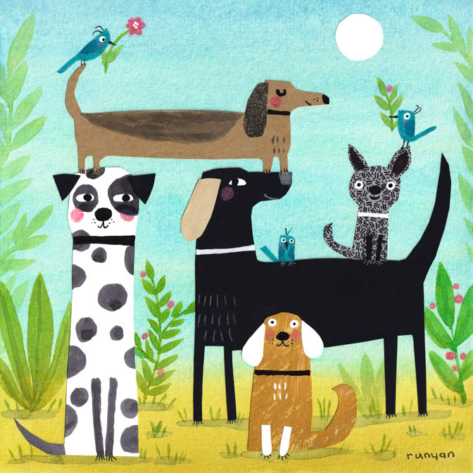 PUPS &amp; BLUE BIRDS _Birds- Dogs _  Creatif ©Terry Runyan - Creatif License