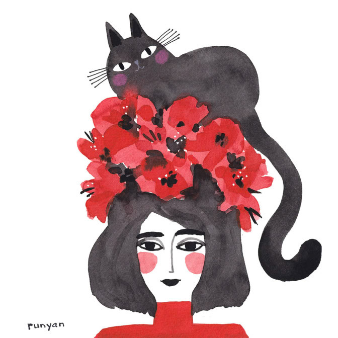RED FLOWER CAT HAT _Cat Hair _  Creatif