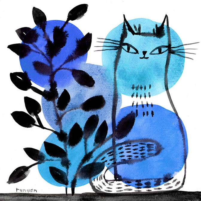 BLUE CAT &amp; PLANT - Terry Runyan - Creatif _Cat _  Creatif