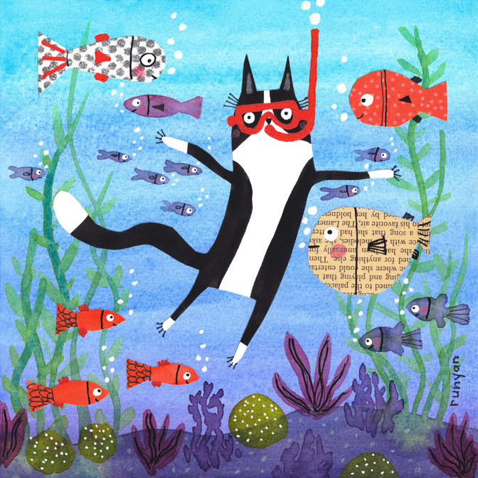 SEA CREATURES 13x13 _Cat- Fish- Snorkling- Water _  Creatif