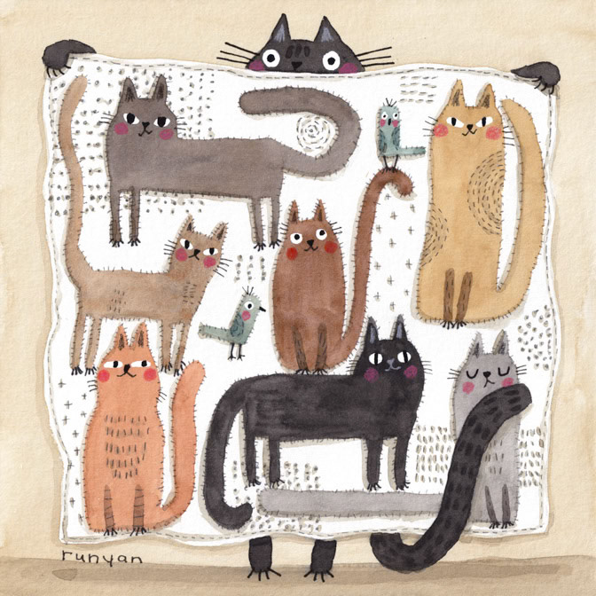 APPLIQUE QUILT CATS _blanket- Cat _  Creatif