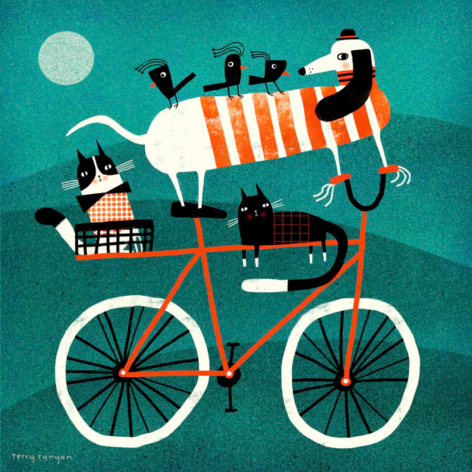 BIKE JOURNEY 300dpi Terry Runyan - Creatif _Bike- Cadg- Cat Dog- Cats Dogs- Maggie _  Creatif