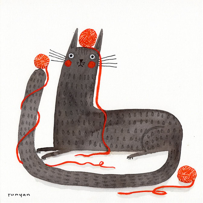 RED YARN BLACK CAT - Terry Runyan - Creatif _Cat _  Creatif