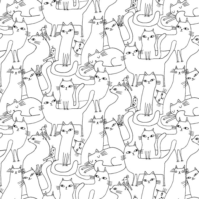 16133 Outline Cats 09 White Black 5X10 SR _Cat- Patterns _  Creatif ©Terry Runyan - Creatif License