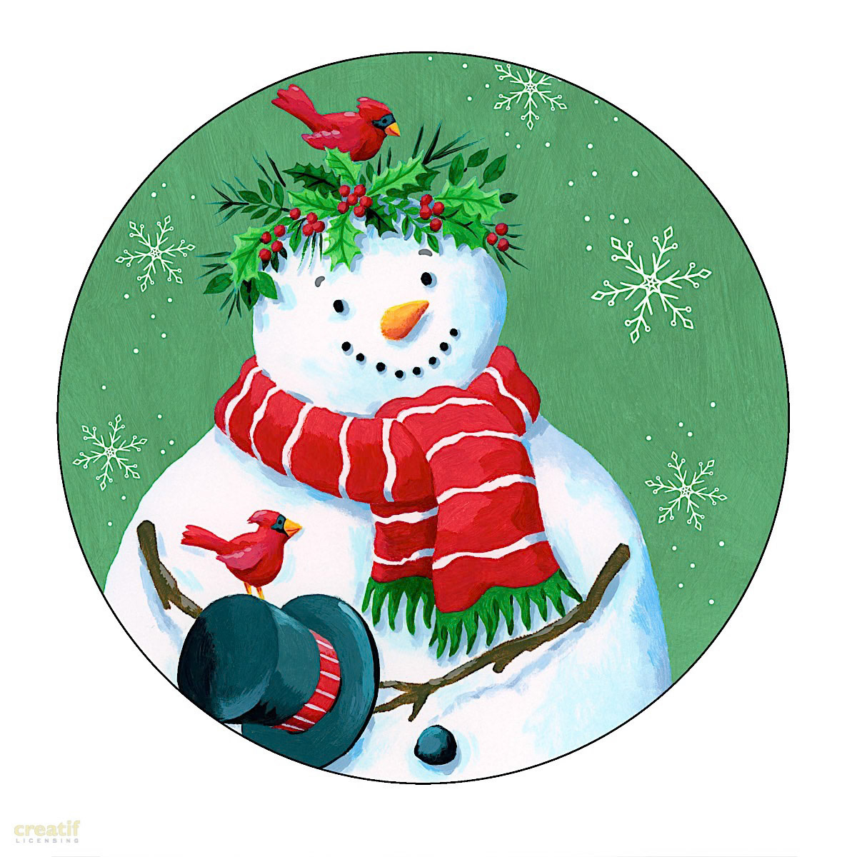 SH_Cmas_2358_Snowman With Holly Crown Plate hi res 8 inch_Creatif ©Steve Haskamp - Creatif License