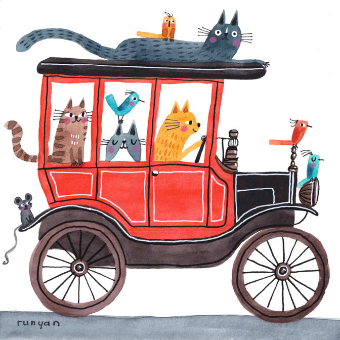 CAR SHOW BOUND _antique car- Birds- Car- Cats- Mouse _  Creatif