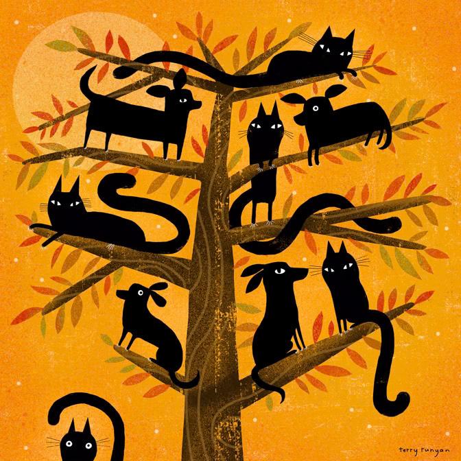 BLACK DOG &amp; CAT TREE 12.25X12.25 _Dog cat- Halloween _  Creatif