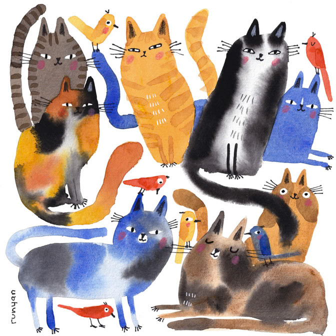 RANDOM CATS &amp; BIRDS _Bird- Cat _  Creatif